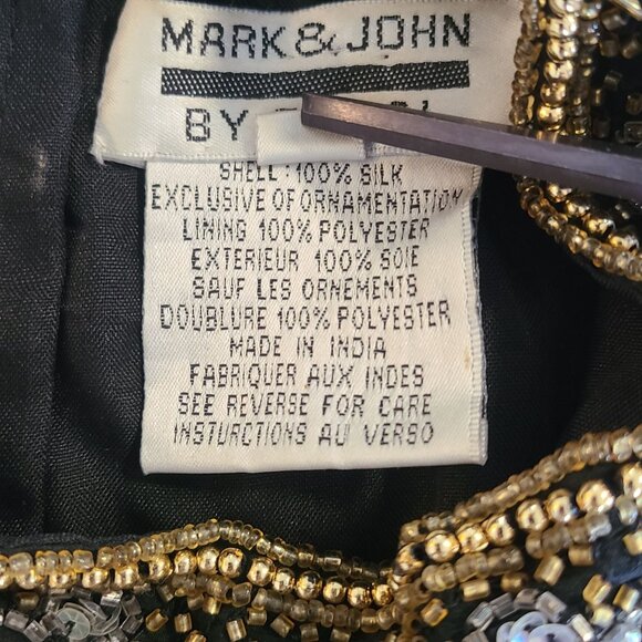 Vintage Mark & John By Gopal Silk Black Beaded Halter Top Blouse Elegant Party L - Picture 6 of 13